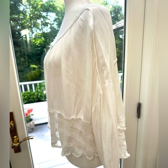 Free People XS EUC Oversized Crinkle-Wrinkle Dolman Sleeve Button Front Blouse - Picture 5 of 11